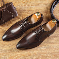 Formal Shoes Summer Pointed Brown Brooch Carved Male Wedding Shoes Lace-up Derby Shoes