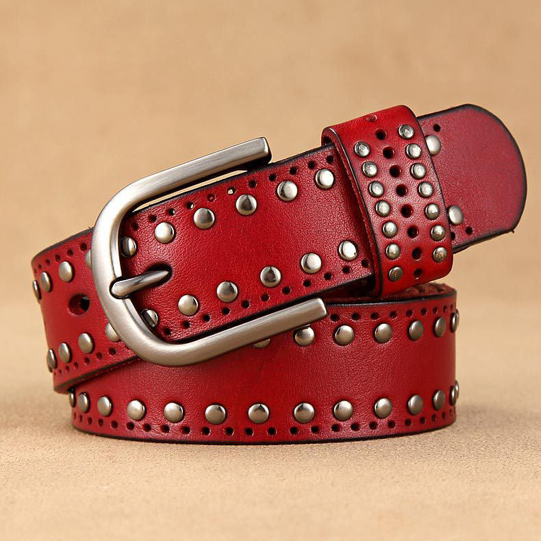 Women's First Layer Cowhide Simple Rivet Casual Decorative Belt