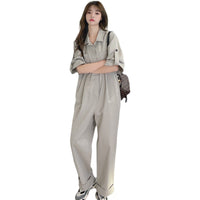 Fashionable Hong Kong Style Casual Workwear Wide Leg Jumpsuit