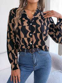 Women's Office Elegant Color Block Stripe Notched Lapel Long Sleeve Shirt