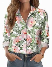 Womens 3D-printed Floral Loose-fit Blouse