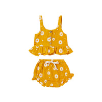 Girl's Suit Fashion Printing Suspender Shorts Two-piece Set