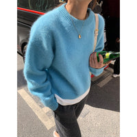 Fashion Retro Loose And Warm Solid Color Pullover Sweater Women