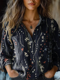 Women's Fashion Plus-size Lapel Long-sleeve Shirt Top