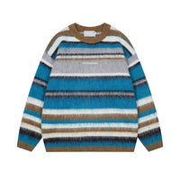 Women's American-style Contrast Striped Round Neck Sweater Autumn