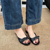 Vintage And Stylish Niche Belt-buckle Slide Sandals For Women, Summer Versatile Chunky Heel Simple Elegant Slippers