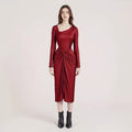 Solid Color Irregularly Knotted Elegant Autumn Dress