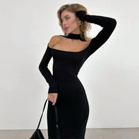 Fashionable Cutout Halterneck Sexy Tube Top Bodycon Elegant Celebrity-Style Hip-Hugging Dress