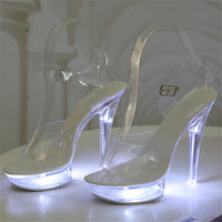 Luminous Stiletto Platform Sheer Model Crystal Sandals