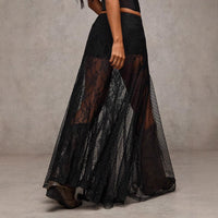 Lace-Panel Low-Waist Bodycon Maxi Dress Versatile And Slimming