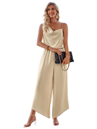 Fashion Casual Solid Color Suspender Waist Wide Leg Jumpsuit