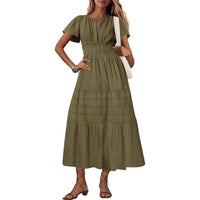Vneck Pleated Puff Sleeve Layered Maxi Dress For Women