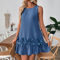 Sleeveless Casual Solid-color Dress With Ruffled Hem