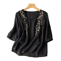Relaxed Artistic And Retro Three-quarter Sleeves