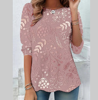 Women's Printed Crewneck Long-Sleeve Top