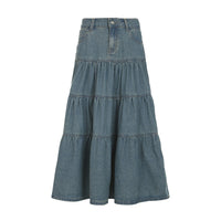 Vacation Style Low Waist Old Washed Blue Loose Slimming Denim Skirt