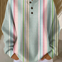 Womens Fashionable Casual Top With Prints And Buttons Sweatshirt Style