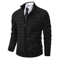 Fall Winter Men Fleece-lined Thickening Stand Collar Sweater Korean Style Casual Zipper Sweater Coat
