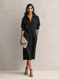 Womens French-style Elegant Commuter Shirt Dress With A Defined Waist, Slimming Fit
