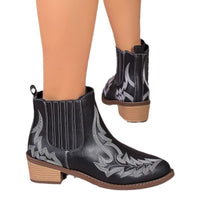 Women's Martin Vintage Pointed Toe Chunky Heel Embroidered Ankle Boots