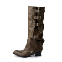 Spice Girl-style Boot-cut Boots Distressed Vintage Stacked Boots With Studs