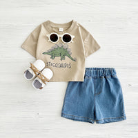 Baby Dinosaur Printed T-shirt Denim Shorts All-match Suit