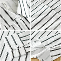Square Collar Striped Casual Shirt Trendy Loose-fitting Versatile Blouse Pure Cotton Coat