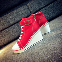 Women's Heightened Platform Wedge Heel High-top Canvas Shoes