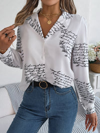 Women's Casual Versatile Letter Print Notched Lapel Long Sleeve Shirt