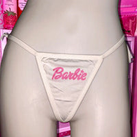 Barbie Letter Print Sexy Cotton Lace-up Thong T Pants Female
