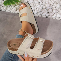 Womens Beach Shoes With Thick Soles Rivets Velcro Straps And Round Toes