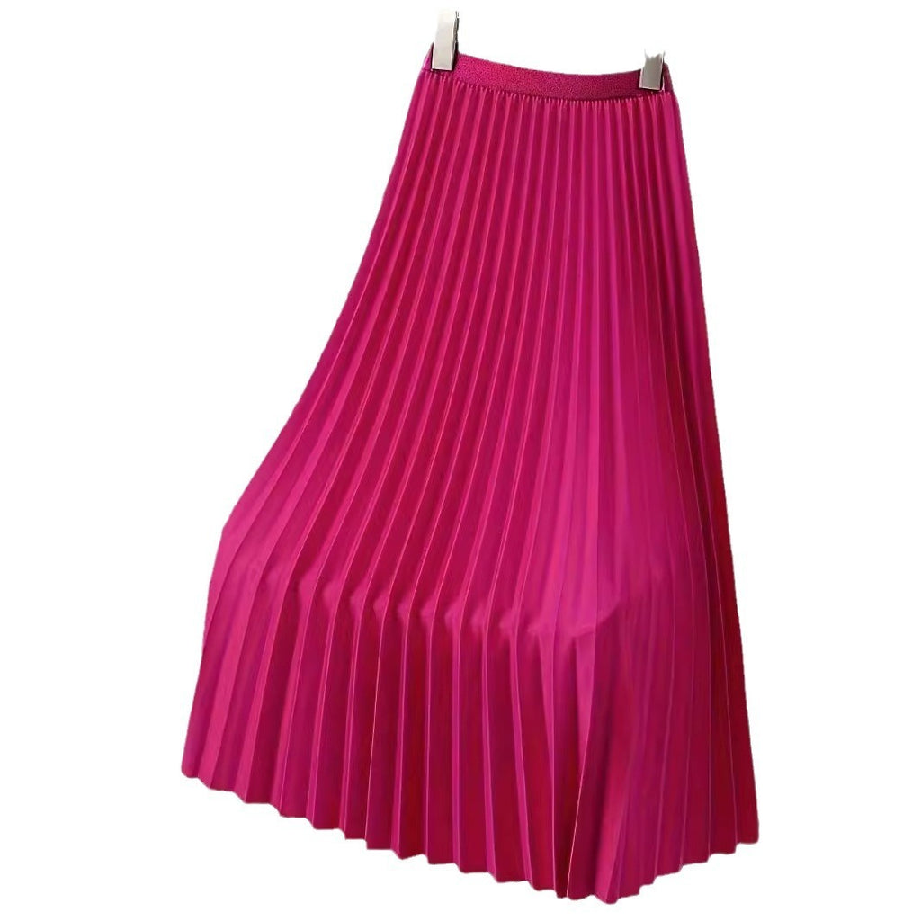 Fashion Women Solid Color Pleated Skirt Female