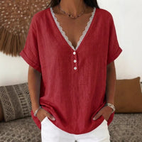 Fashionable Casual Solid-color Lace-trimmed Collar Short Sleeves