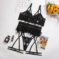 Sexy Erotic Lingerie Lace Underwear Cross Three Piece Female