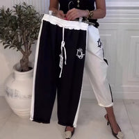Women's Fashion Contrasting-Color Pocket Loose Casual Straight-Leg Pants