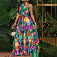 All Over Print Halterneck Dress With A Belt