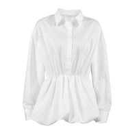 Cinched Slimming Shirt With A Turn-down Collar
