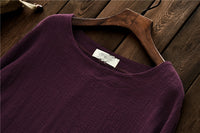 Cotton And Linen Breathable Retro National Long Sleeve Pullover T-shirt