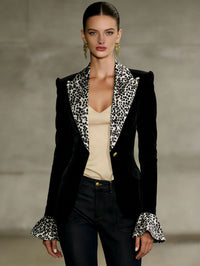 Women's Sweet-and-Cool Color-Block Velvet Blazer With Faux Pockets