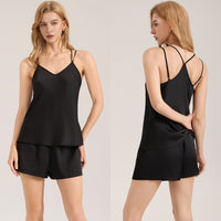 Womens Summer Satin Pajamas Sexy Backless Simple Two-Piece Loungewear Set