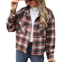 Lapel Plaid Button Loose Long-sleeved Woolen Coat