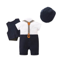 Boys' Bow Tie White Short-sleeved Suspender Romper Vest Three-piece Suit