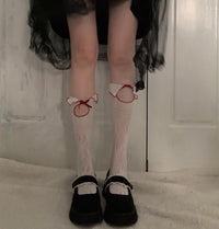 Pure Desire Wind Bow Hollow Calf Lace Socks Women