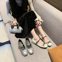 Women's French Style Bow Embellished Shallow Cut Hidden Wedge Heel Single Shoes, 2026 New Collection, Gentle Evening Style Fashion Dress Shoes With One-Strap Buckle