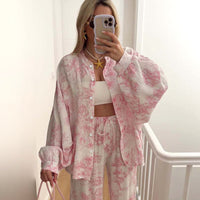 Breathable Long-sleeve Long-pants Cotton Pajamas For Women