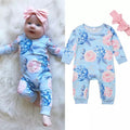 Girls' Long-sleeved Flower Climbing Romper And Headband Jumpsuit