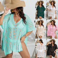 Womens Beach Deep V-Neck Hollow-Out Woven Split Dress
