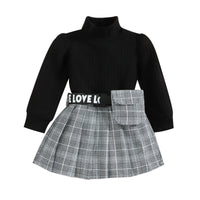 Korean Style Children Autumn Winter Cotton Sunken Stripe Turtleneck Top Plaid Suit