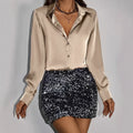 High-end Glossy Silk Blouse For Women Long Sleeves