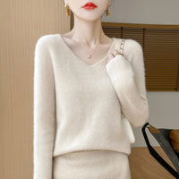 Women's Woolen Sweater V-neck Loose Wool Base Shirt